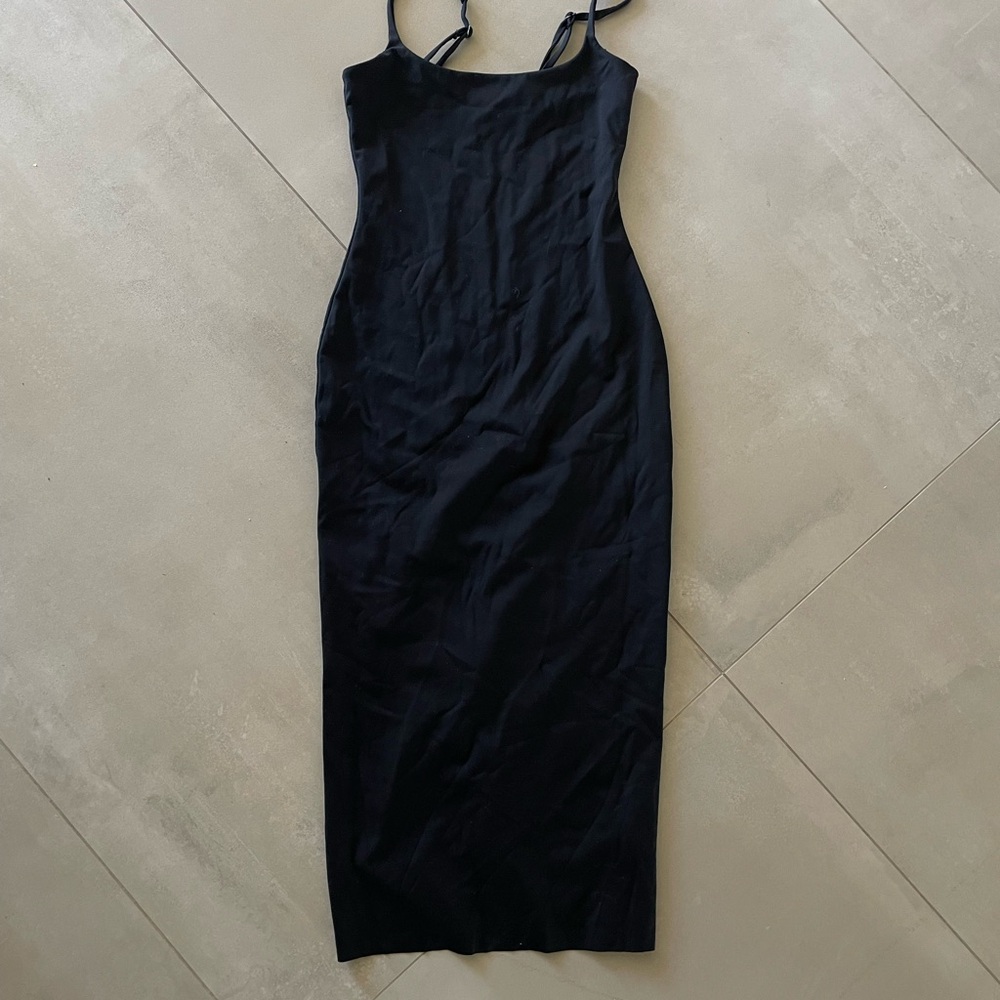 Minimal black bodycon midi dress from Open Edit (Nordstrom), size XS.